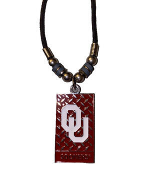Oklahoma Sooners Dog Tag Necklace – 18" Black Cord with Beaded Accents